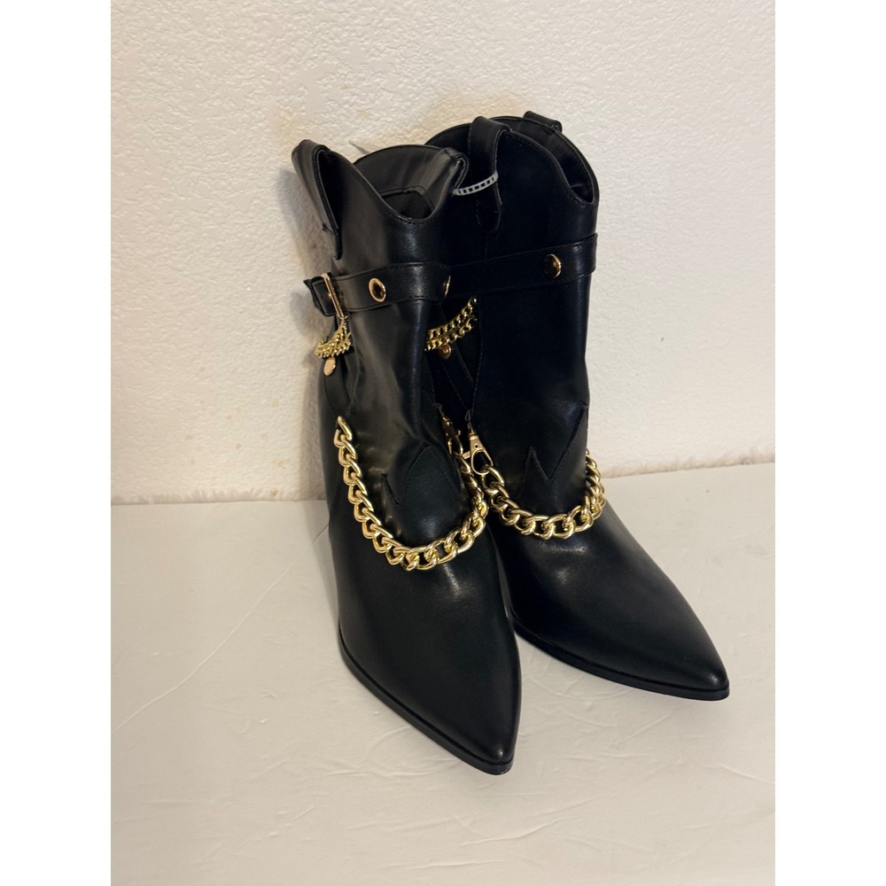 OneLove Women Black Faux Leather Chain Harness Western Ankle Boots 10 ONELOVE‎